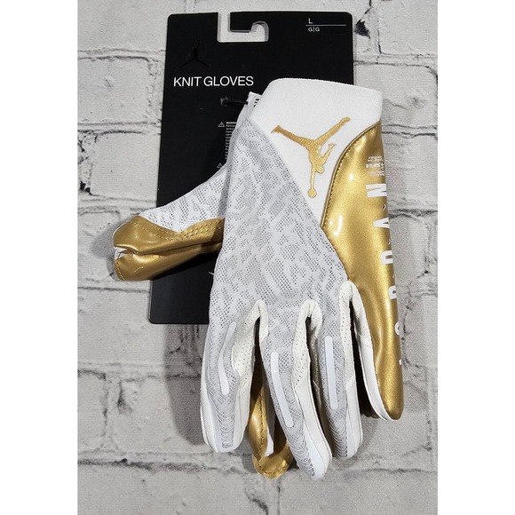Nike Jordan Vapor Knit 4.0 Football Gloves White Gold ADULT SIZE LARGE